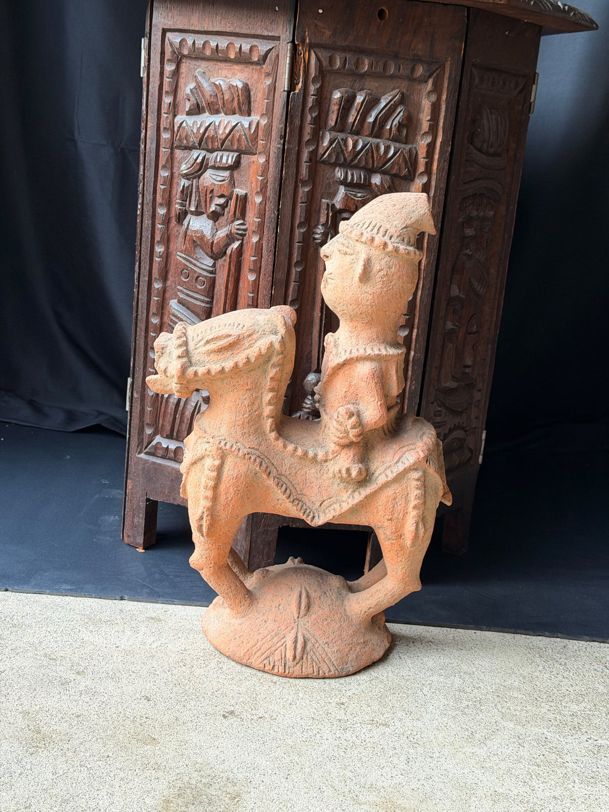 Adamawa Terracotta Horse and Rider Figure Hollow Vessel 16 in – Age Untested