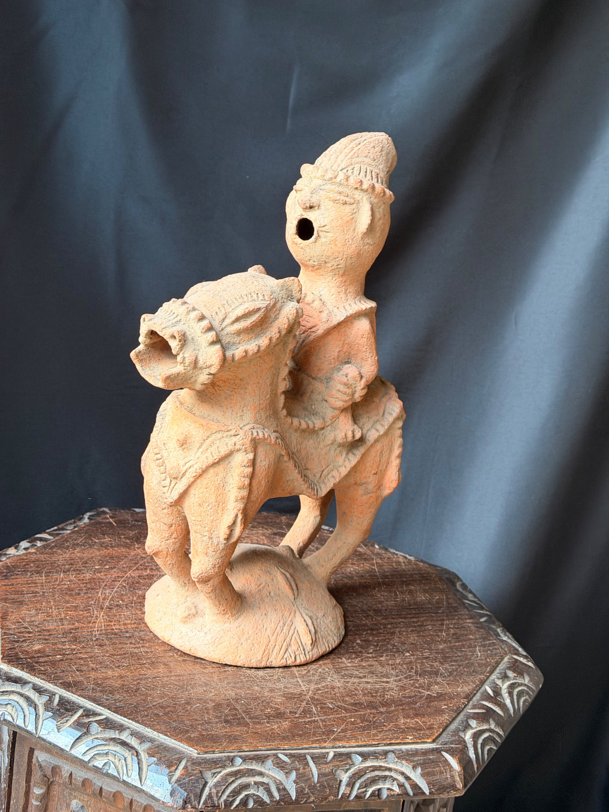 Adamawa Terracotta Horse and Rider Figure Hollow Vessel 16 in – Age Untested