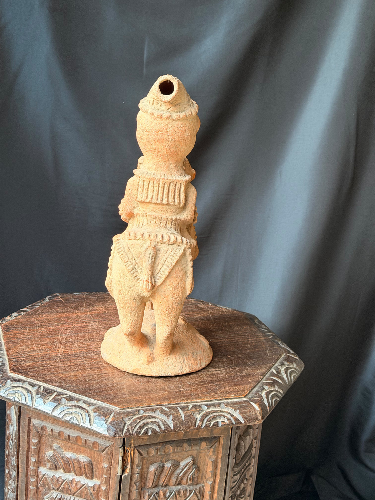 Adamawa Terracotta Horse and Rider Figure Hollow Vessel 16 in – Age Untested