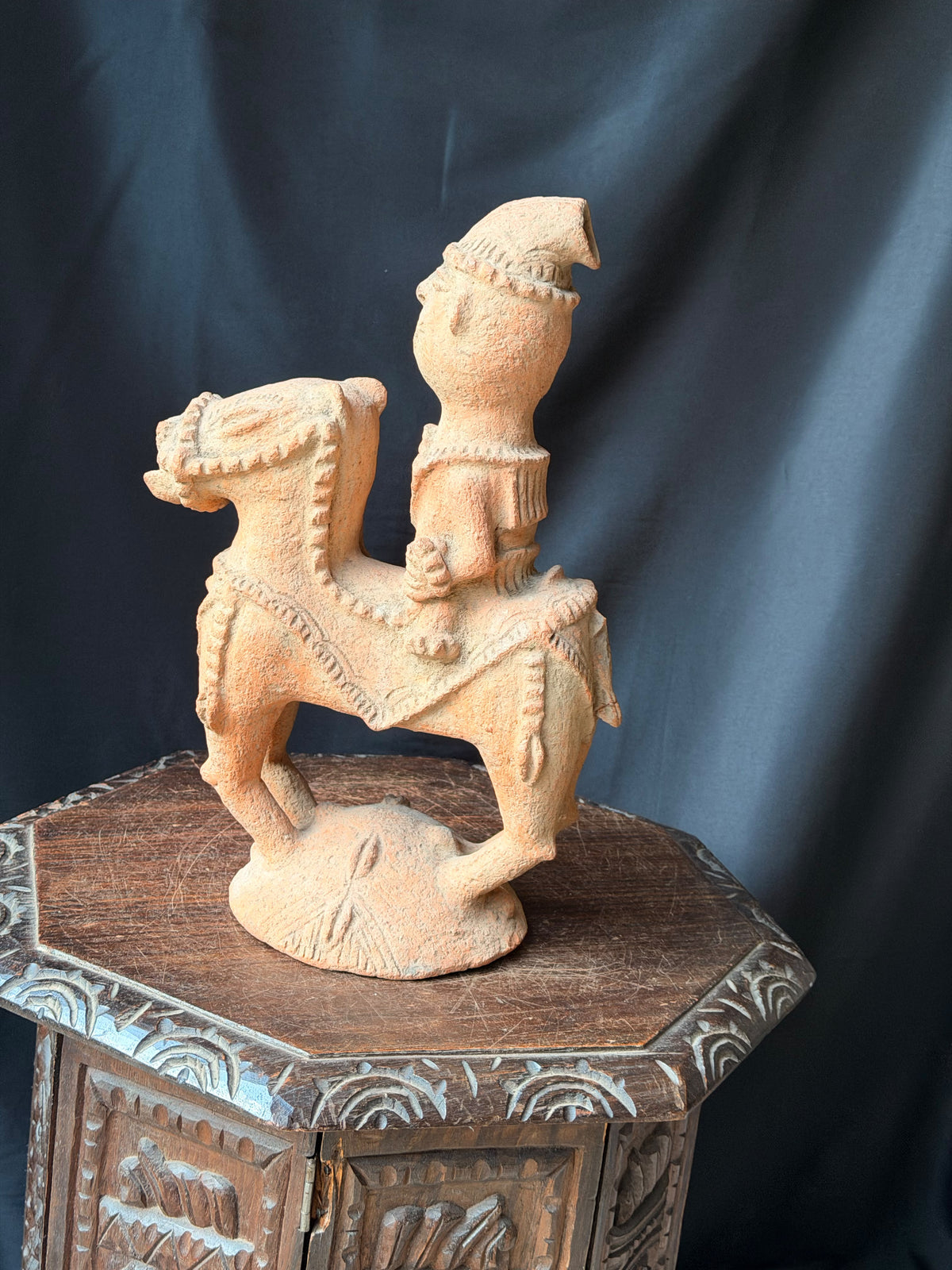 Adamawa Terracotta Horse and Rider Figure Hollow Vessel 16 in – Age Untested