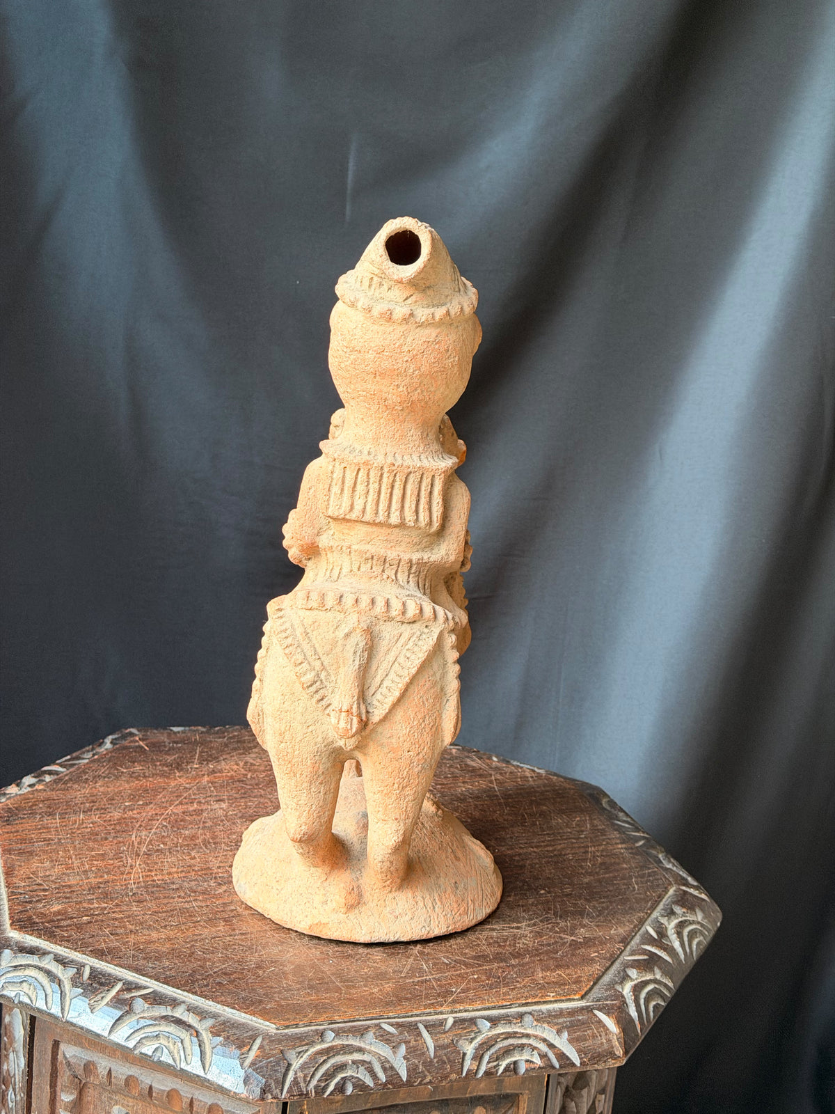 Adamawa Terracotta Horse and Rider Figure Hollow Vessel 16 in – Age Untested