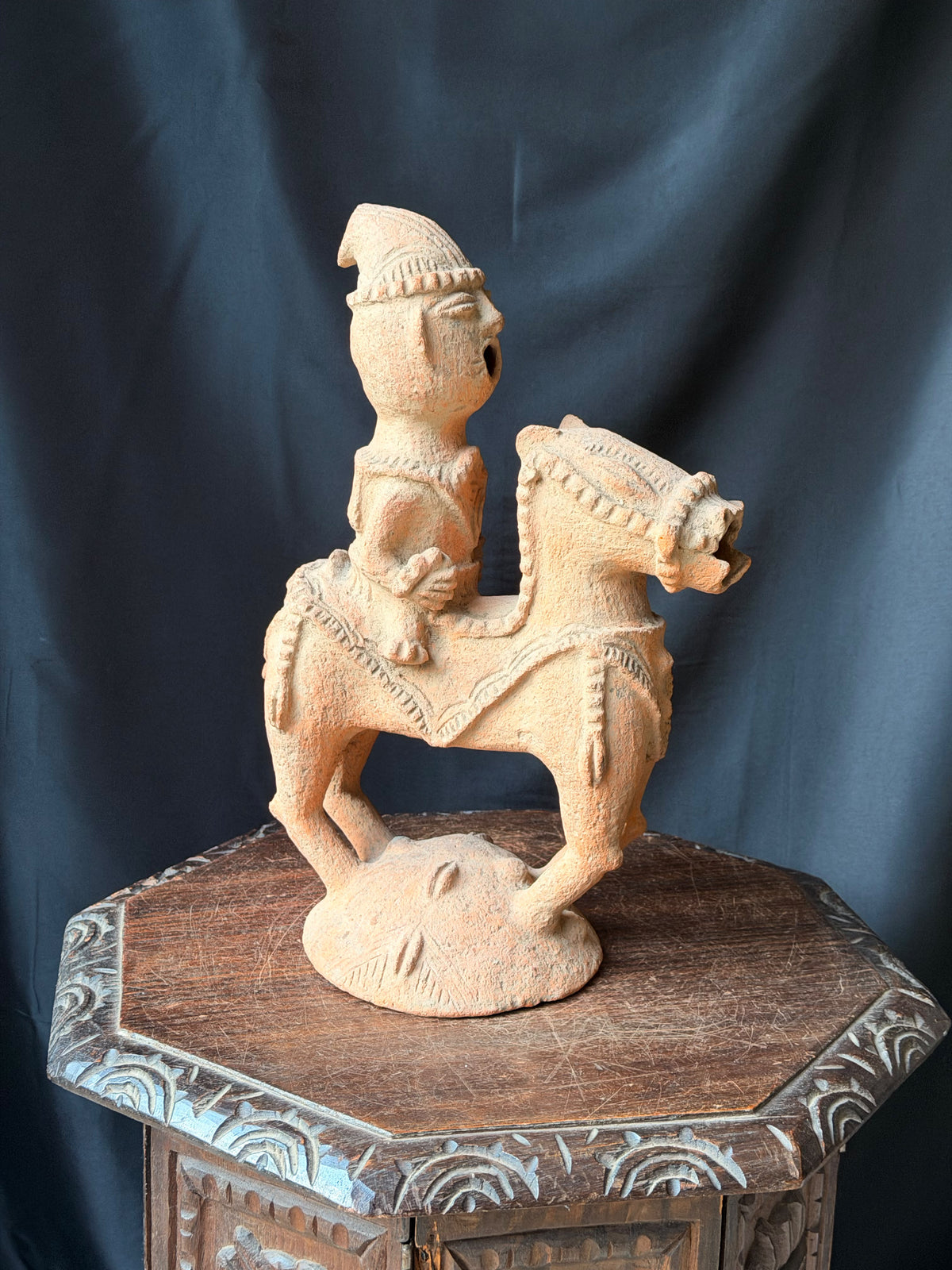 Adamawa Terracotta Horse and Rider Figure Hollow Vessel 16 in – Age Untested