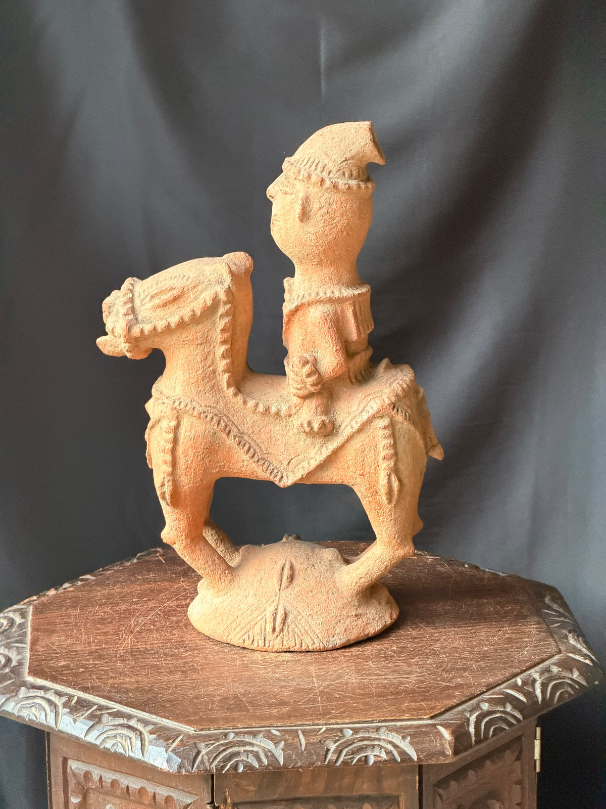 Adamawa Terracotta Horse and Rider Figure Hollow Vessel 16 in – Age Untested