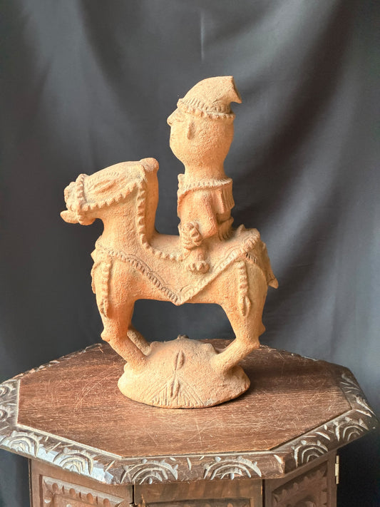 Adamawa Terracotta Horse and Rider Figure Hollow Vessel 16 in – Age Untested