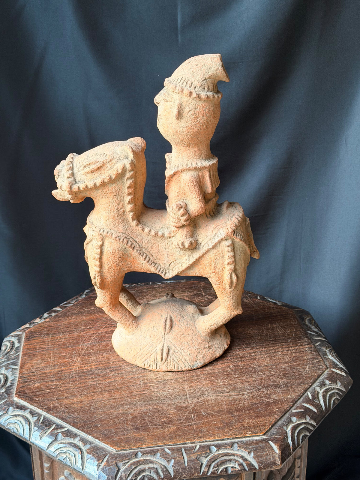Adamawa Terracotta Horse and Rider Figure Hollow Vessel 16 in – Age Untested