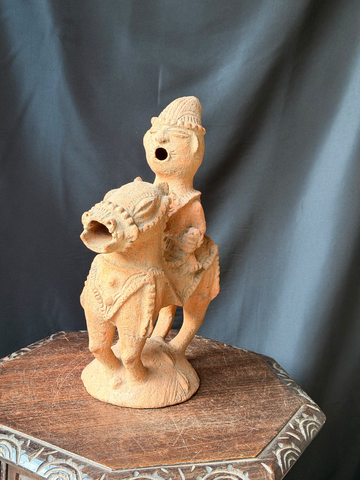 Adamawa Terracotta Horse and Rider Figure Hollow Vessel 16 in – Age Untested