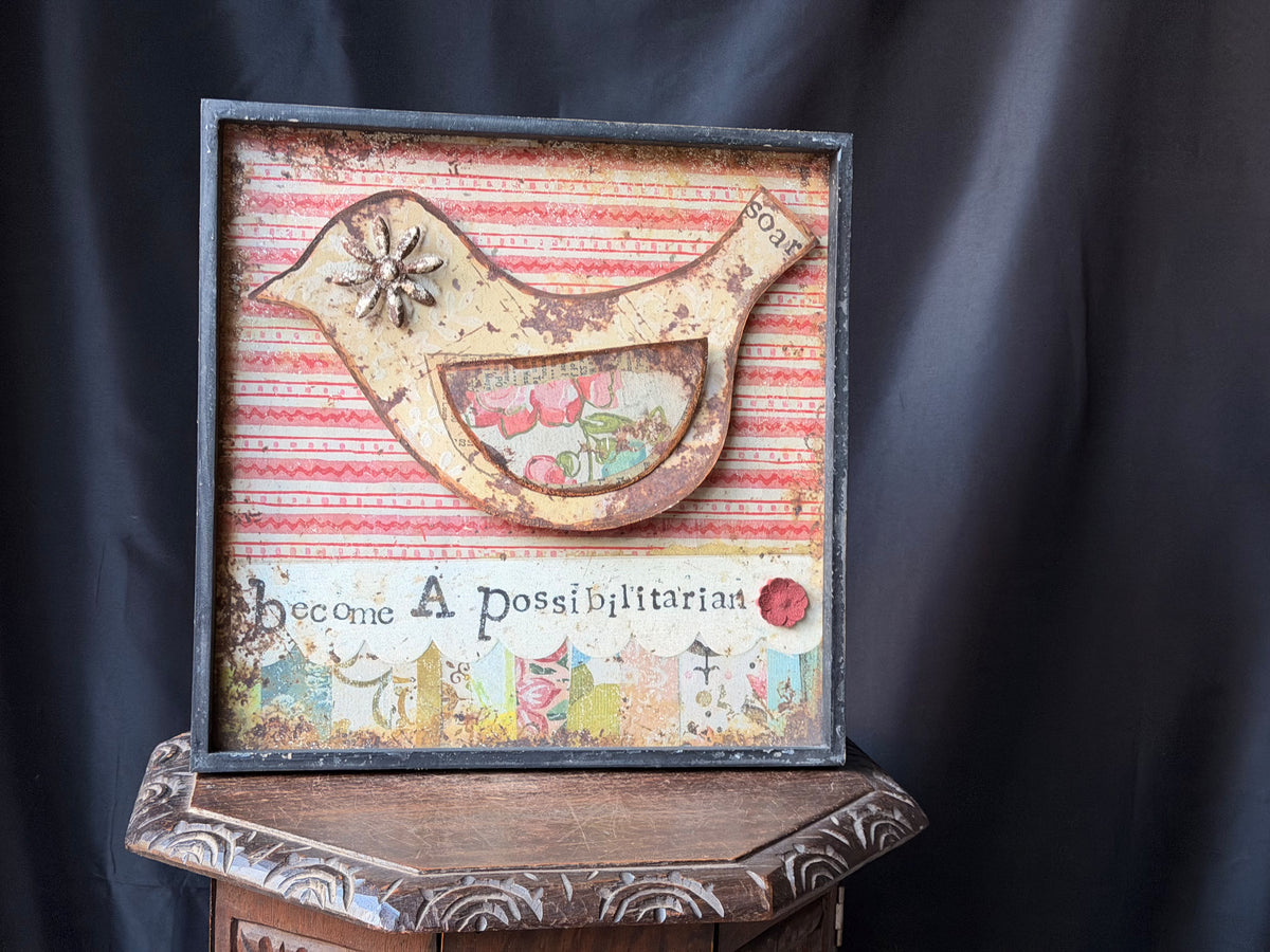 Kelly Rae Roberts Creative Co-Op Bird Wall Art Become A Possibilitarian 16x16