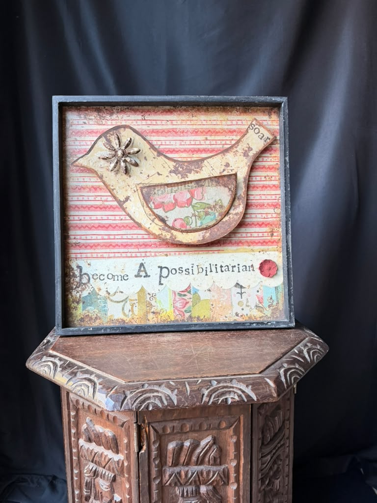 Kelly Rae Roberts Creative Co-Op Bird Wall Art Become A Possibilitarian 16x16