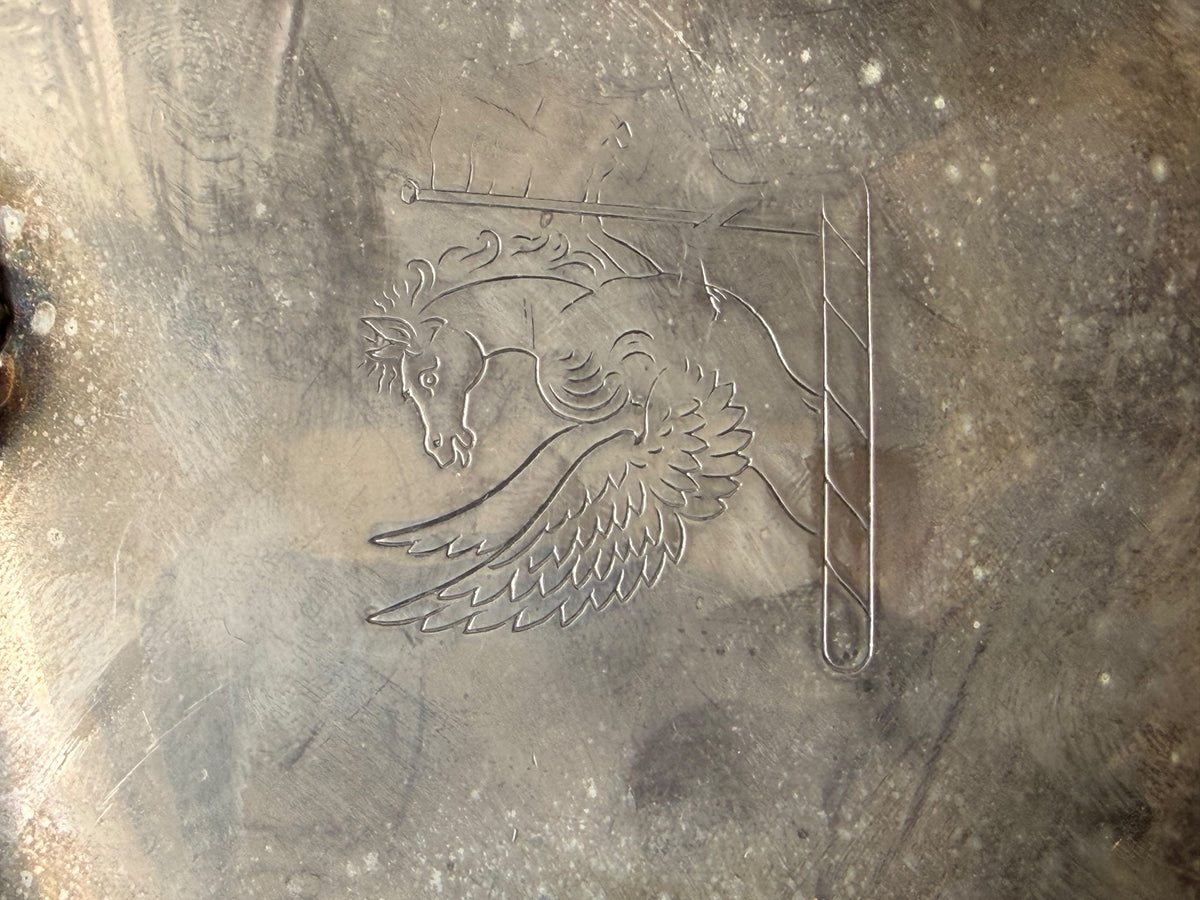 Vintage English Silver Mfg Silverplate Silent Butler Pegasus Engraved 10.5"