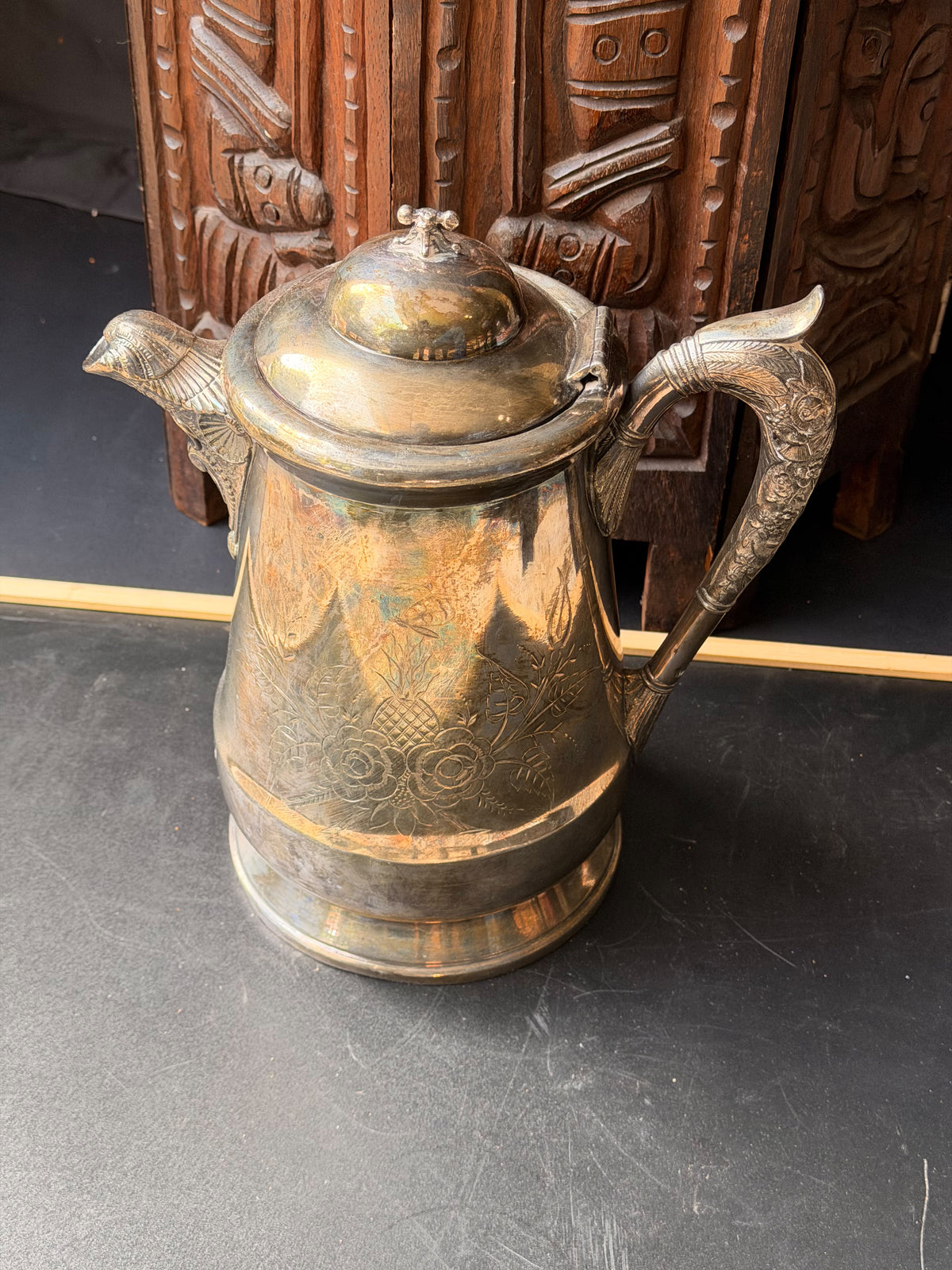 Victorian EG Webster & Bro Triple Plate Ice Water Pitcher Eagle Spout 10.8in