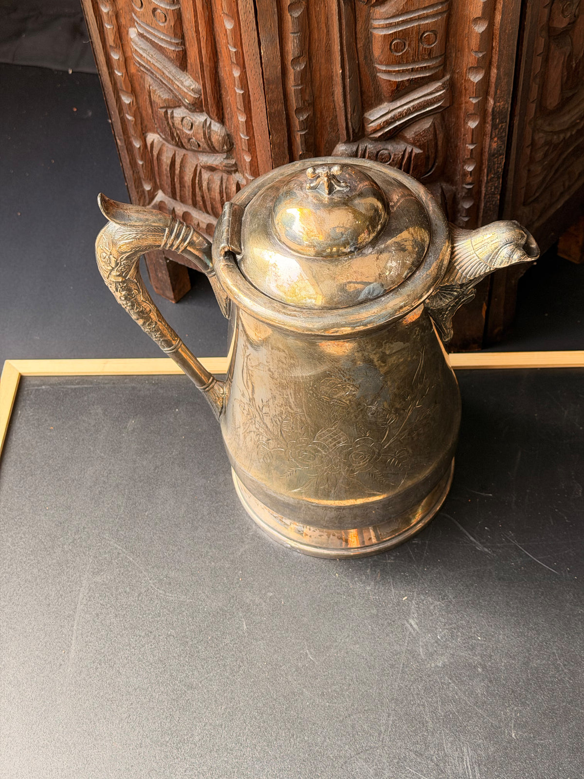 Victorian EG Webster & Bro Triple Plate Ice Water Pitcher Eagle Spout 10.8in