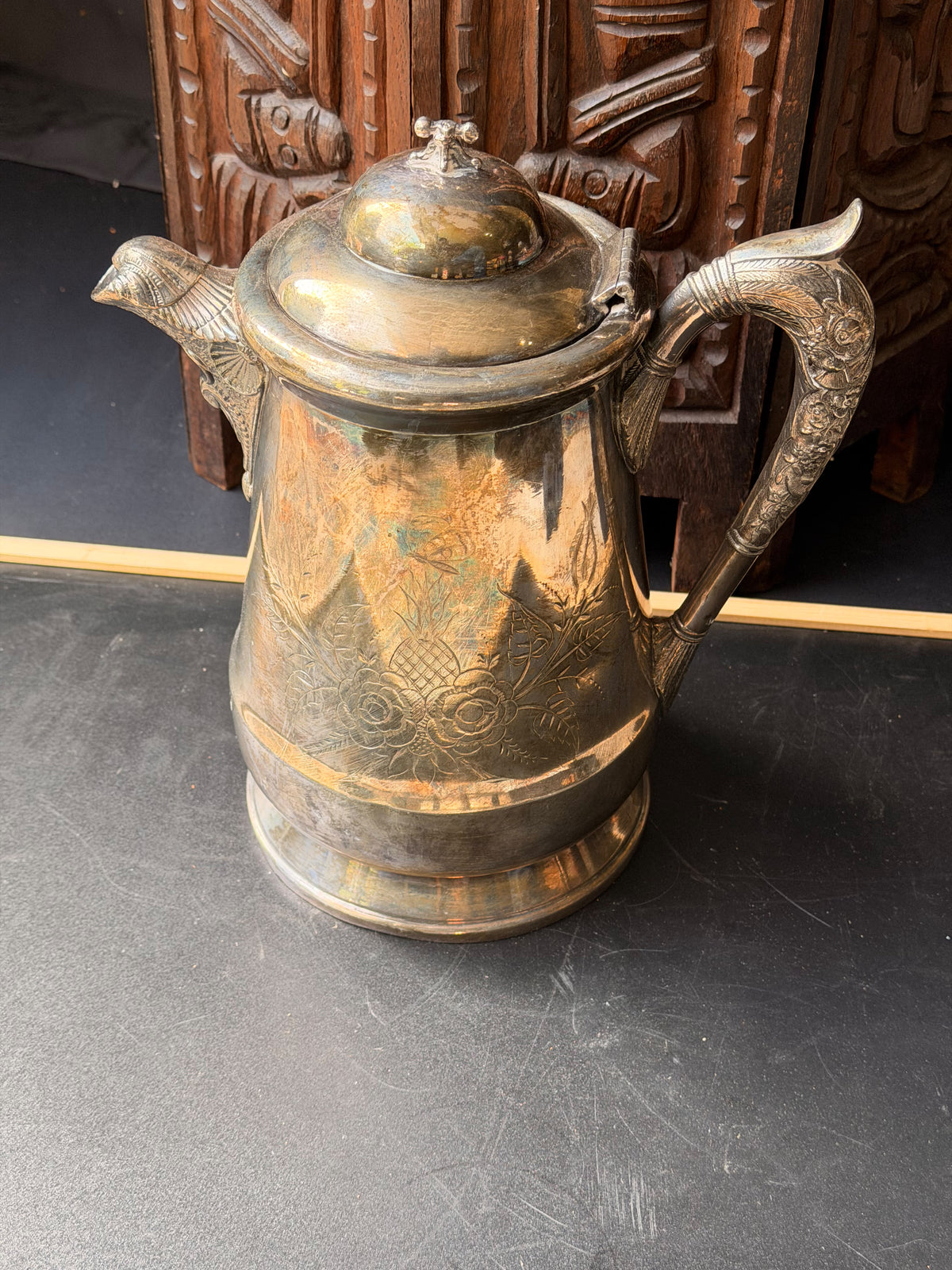 Victorian EG Webster & Bro Triple Plate Ice Water Pitcher Eagle Spout 10.8in