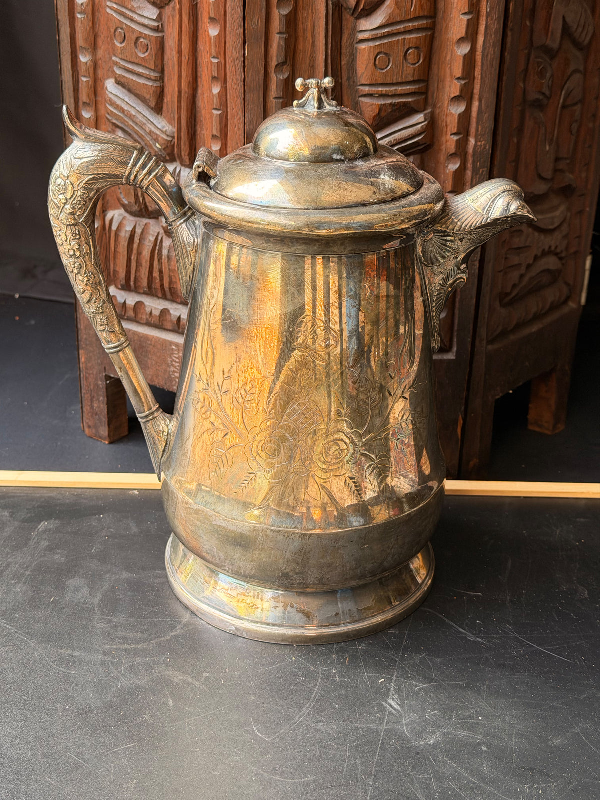 Victorian EG Webster & Bro Triple Plate Ice Water Pitcher Eagle Spout 10.8in