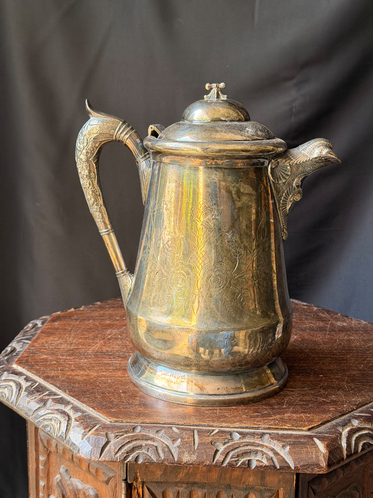 Victorian EG Webster & Bro Triple Plate Ice Water Pitcher Eagle Spout 10.8in