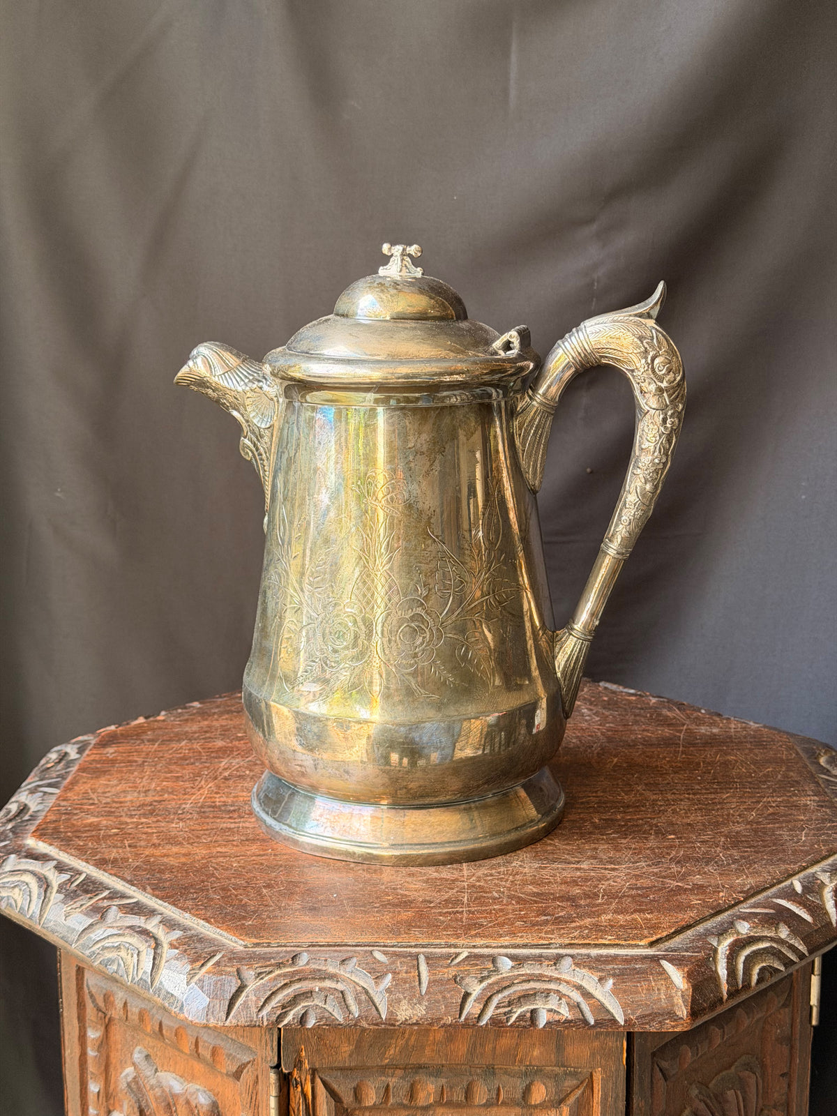 Victorian EG Webster & Bro Triple Plate Ice Water Pitcher Eagle Spout 10.8in