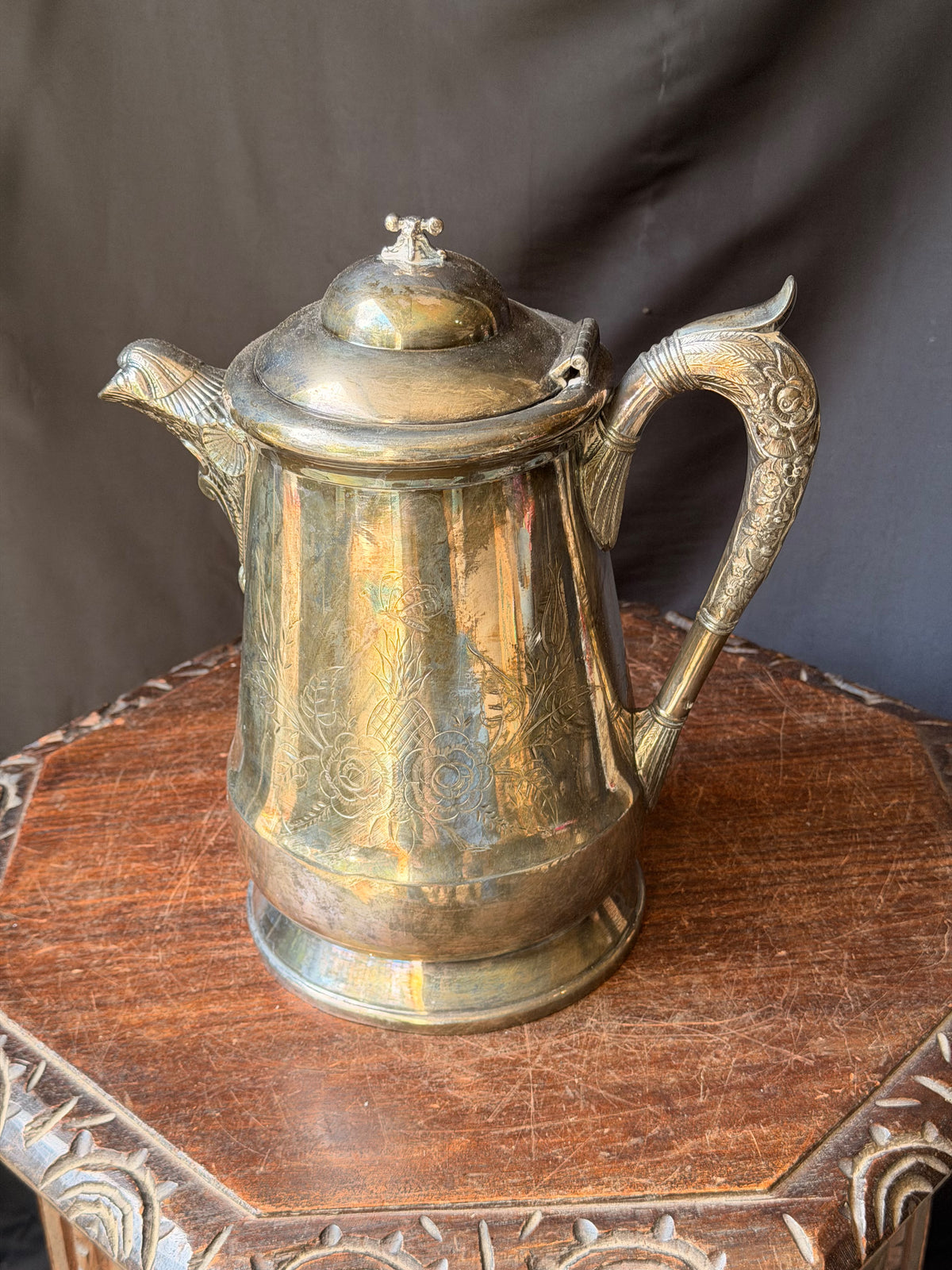 Victorian EG Webster & Bro Triple Plate Ice Water Pitcher Eagle Spout 10.8in