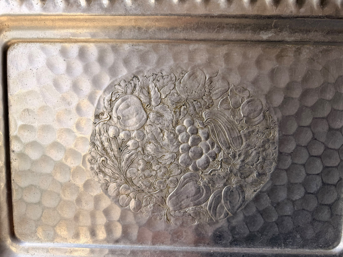 Vintage Cromwell Hand Wrought Aluminum Tray Fruit Design Handles 20.6in