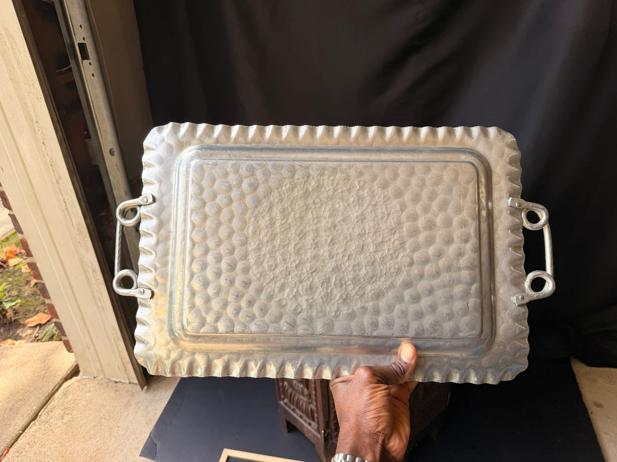 Vintage Cromwell Hand Wrought Aluminum Tray Fruit Design Handles 20.6in