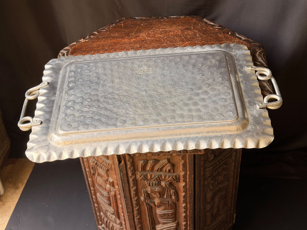 Vintage Cromwell Hand Wrought Aluminum Tray Fruit Design Handles 20.6in