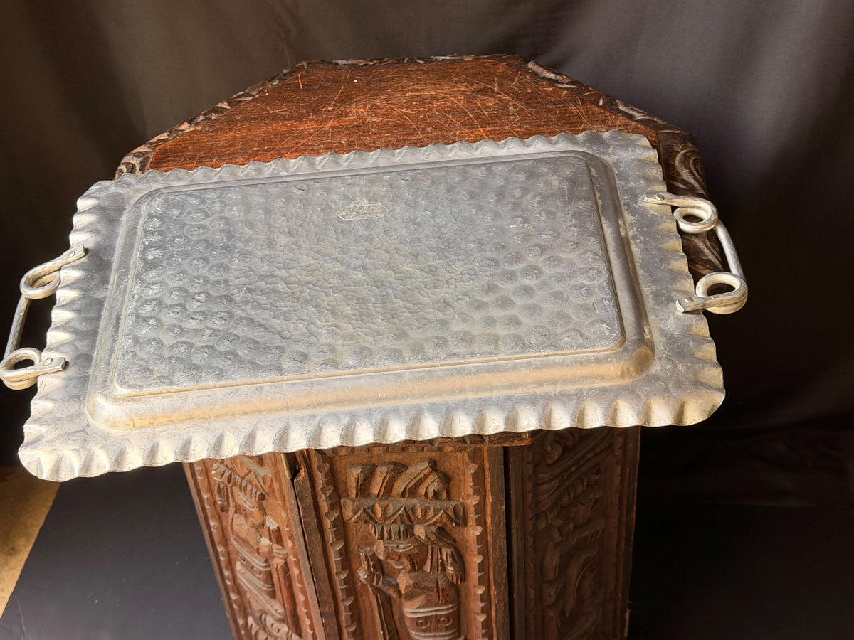 Vintage Cromwell Hand Wrought Aluminum Tray Fruit Design Handles 20.6in