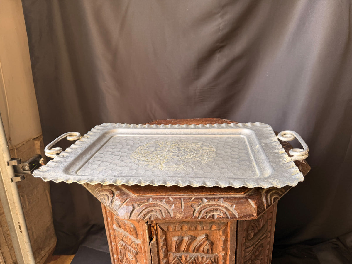 Vintage Cromwell Hand Wrought Aluminum Tray Fruit Design Handles 20.6in