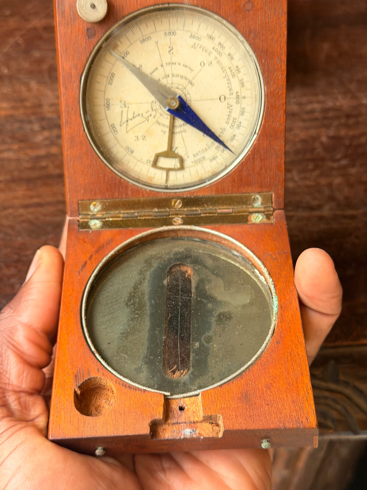 Vintage French General Peigne Alidade Compass Delagrave Paris Friez Wood Box