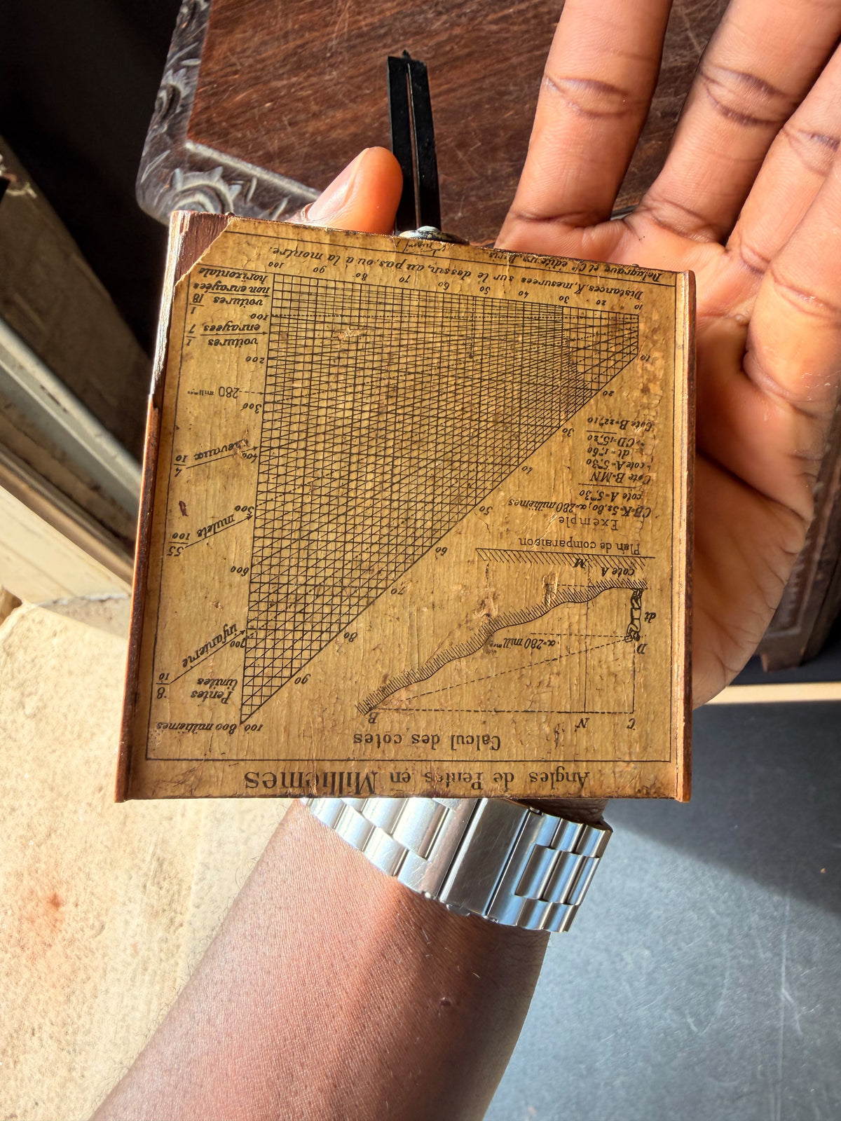 Vintage French General Peigne Alidade Compass Delagrave Paris Friez Wood Box