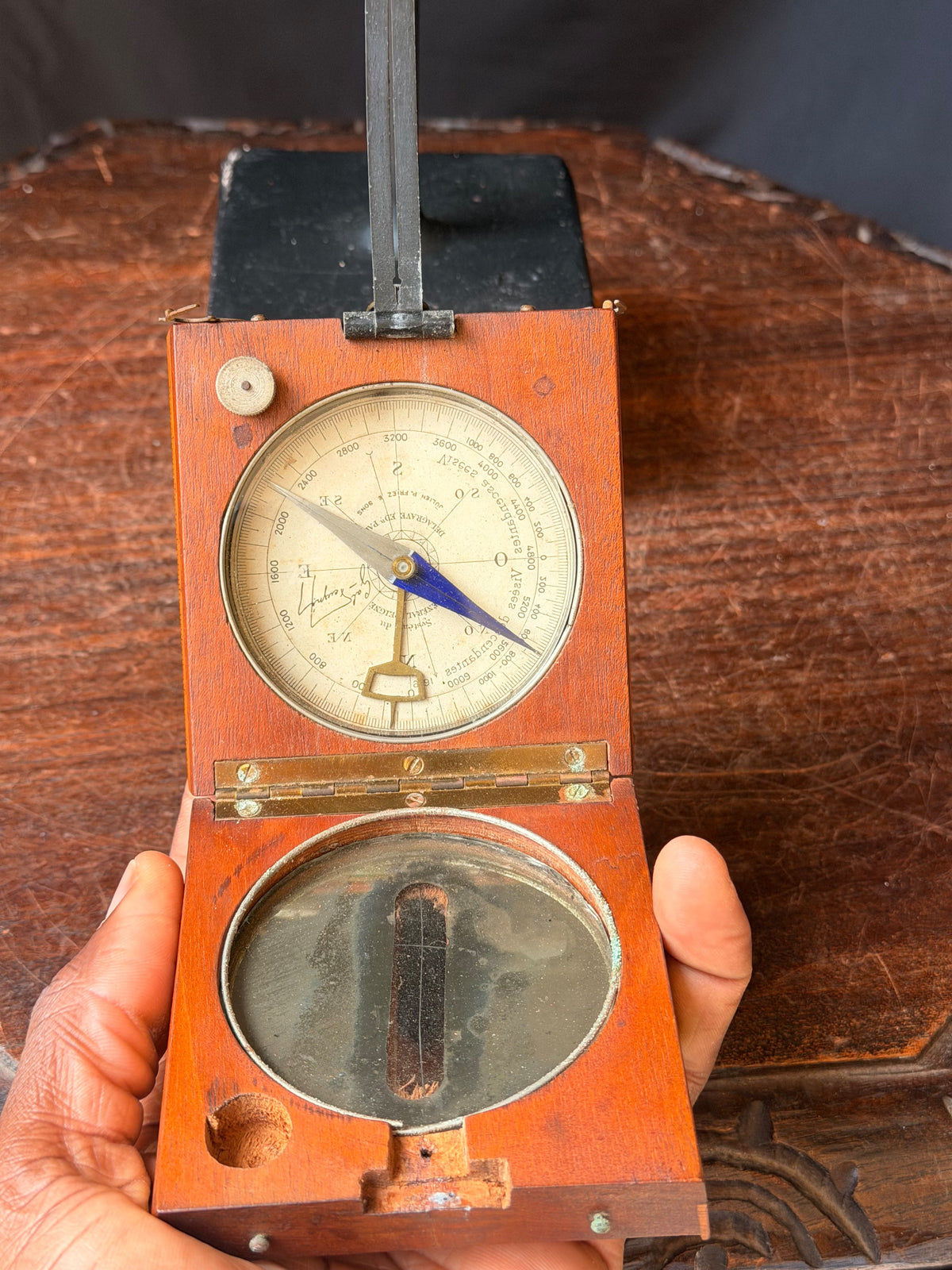 Vintage French General Peigne Alidade Compass Delagrave Paris Friez Wood Box