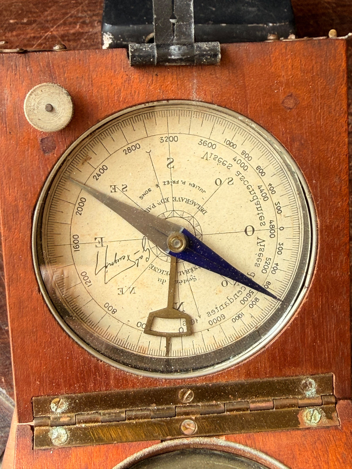 Vintage French General Peigne Alidade Compass Delagrave Paris Friez Wood Box
