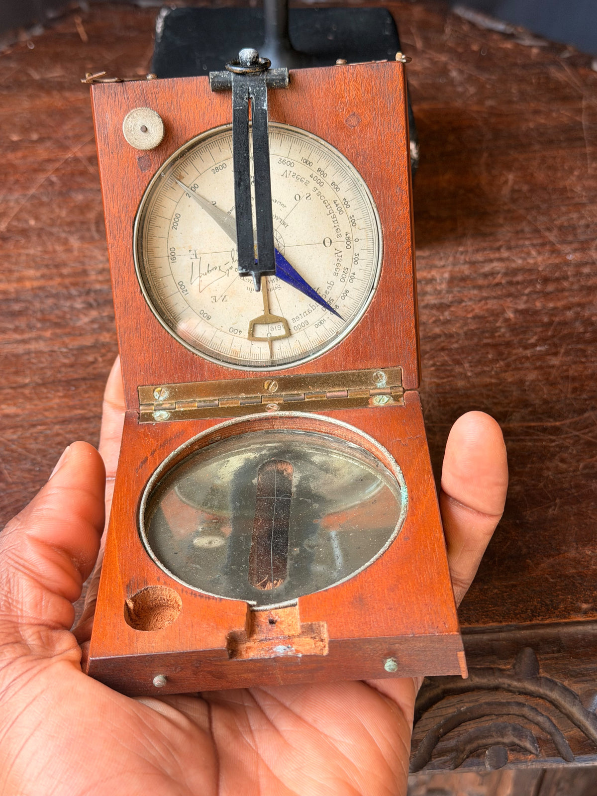 Vintage French General Peigne Alidade Compass Delagrave Paris Friez Wood Box