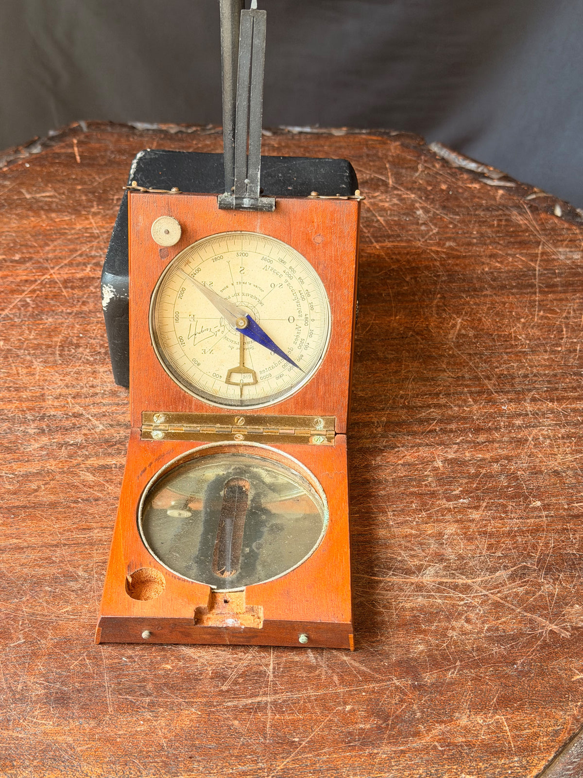 Vintage French General Peigne Alidade Compass Delagrave Paris Friez Wood Box