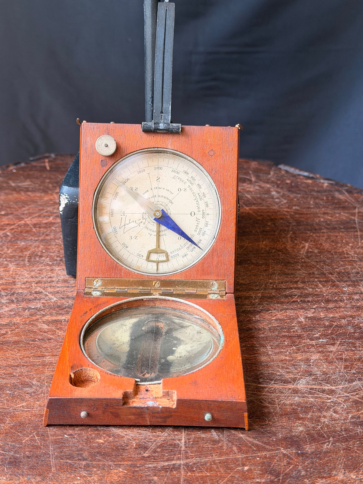 Vintage French General Peigne Alidade Compass Delagrave Paris Friez Wood Box