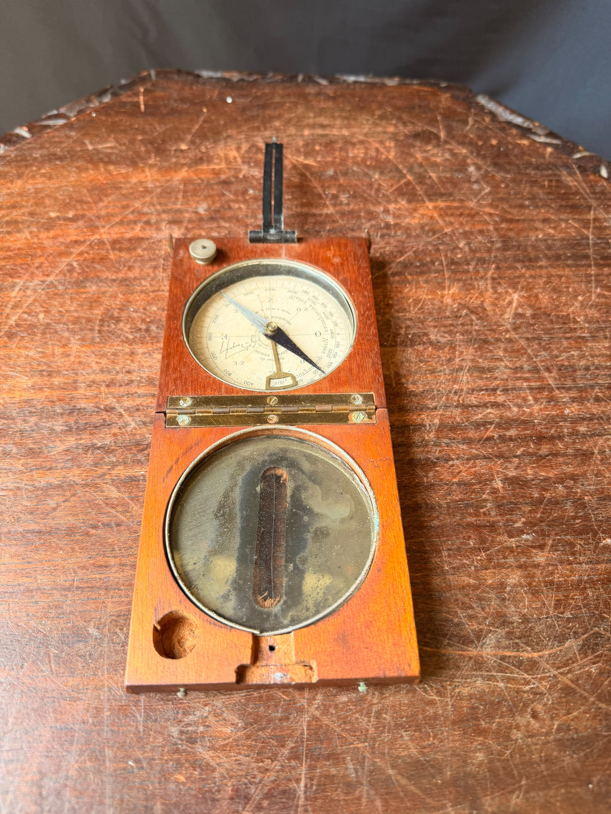 Vintage French General Peigne Alidade Compass Delagrave Paris Friez Wood Box