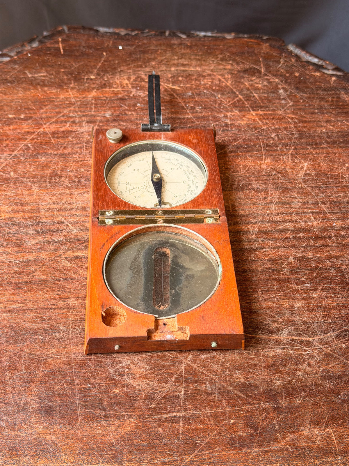 Vintage French General Peigne Alidade Compass Delagrave Paris Friez Wood Box