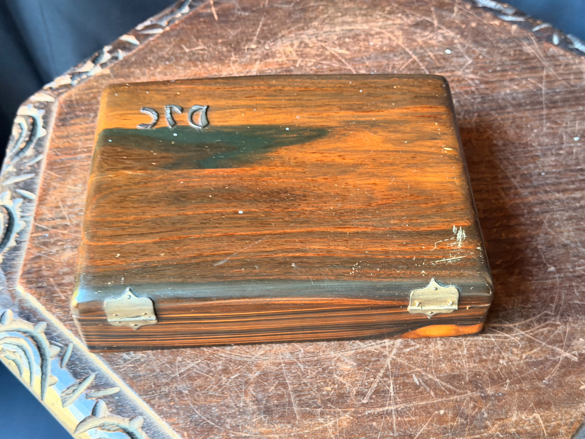 Vintage Philippine Kamagong Wood Jewelry Box Dresser Valet DJC Monogram 9"