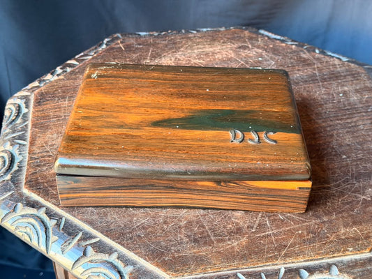 Vintage Philippine Kamagong Wood Jewelry Box Dresser Valet DJC Monogram 9"