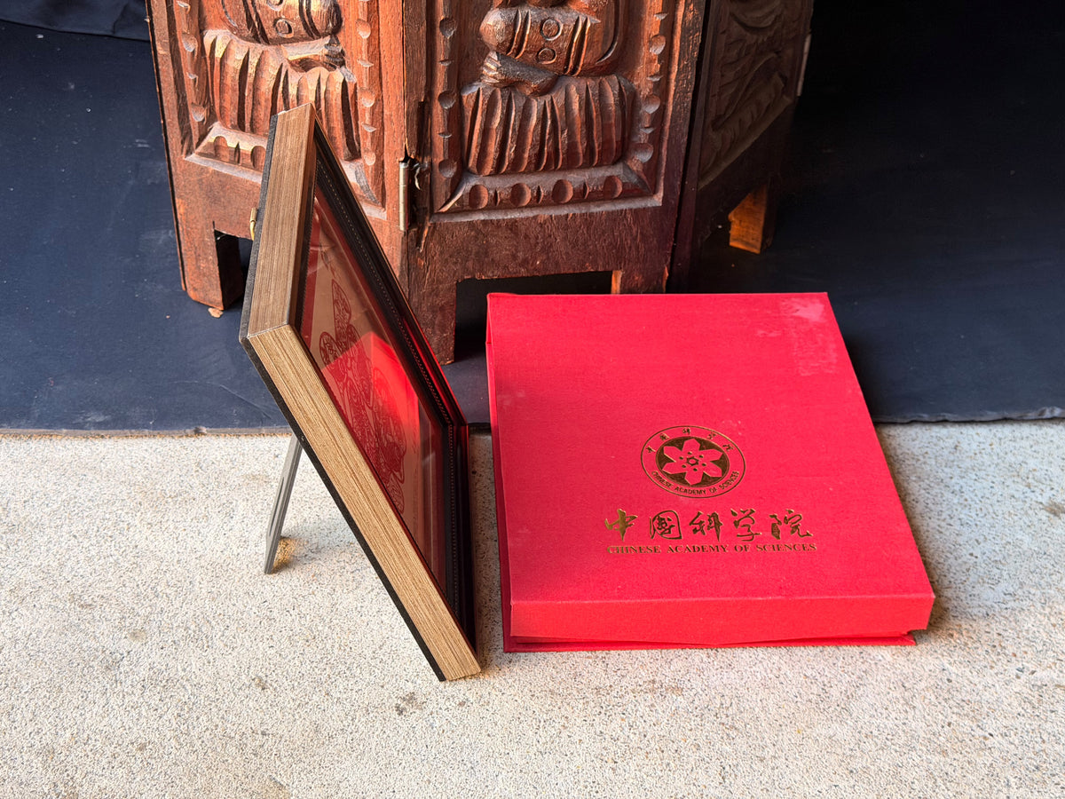 Framed Chinese Paper Cut Fu Character Carp Chinese Academy of Sciences Gift Box