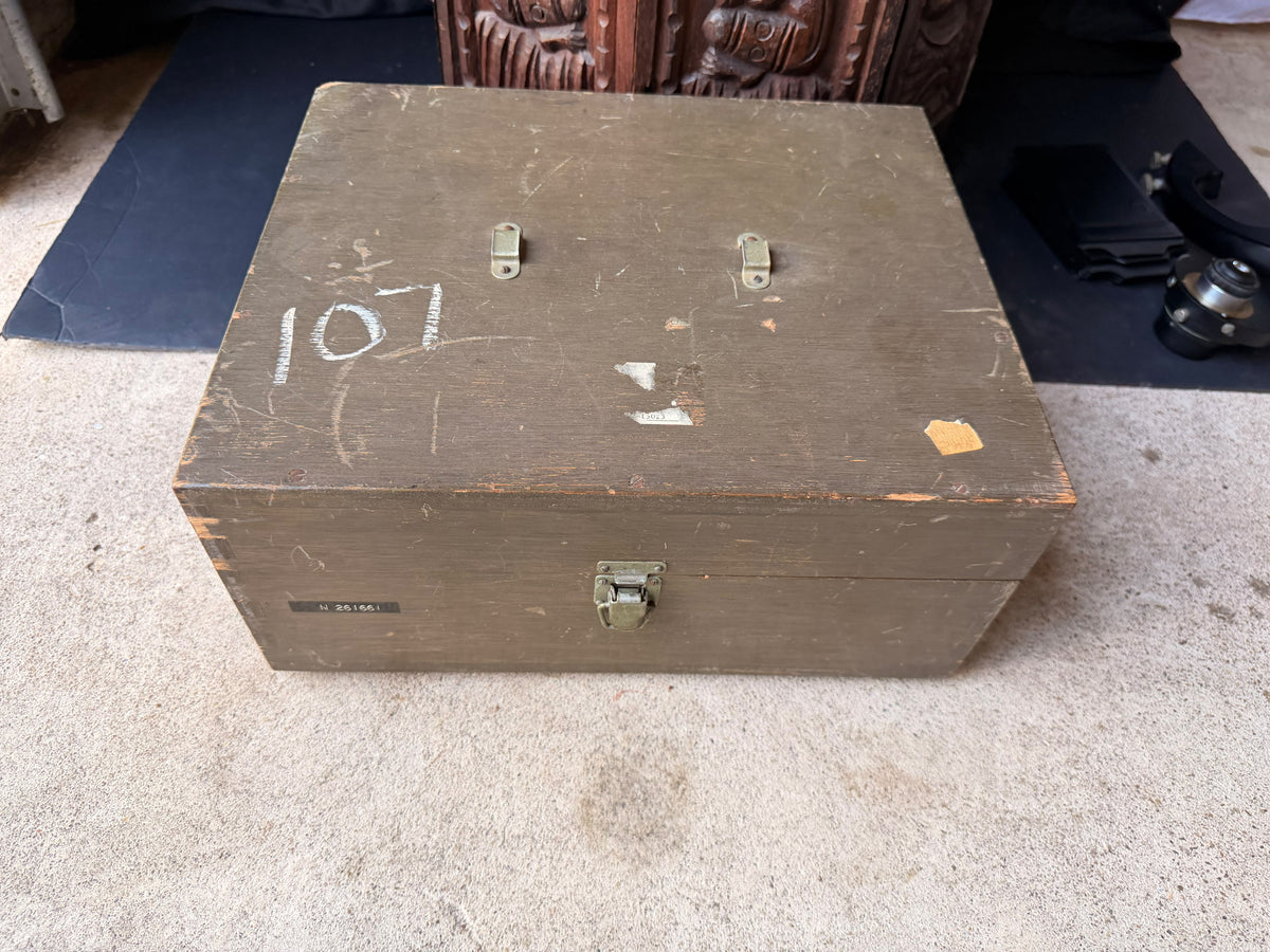 Vintage Wood Microscope Case Fitted Green Felt Interior Lab Instrument Box 14"