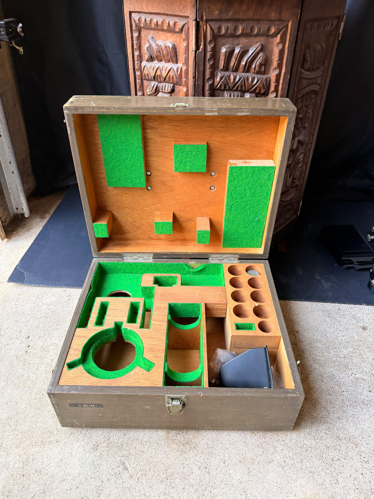 Vintage Wood Microscope Case Fitted Green Felt Interior Lab Instrument Box 14"