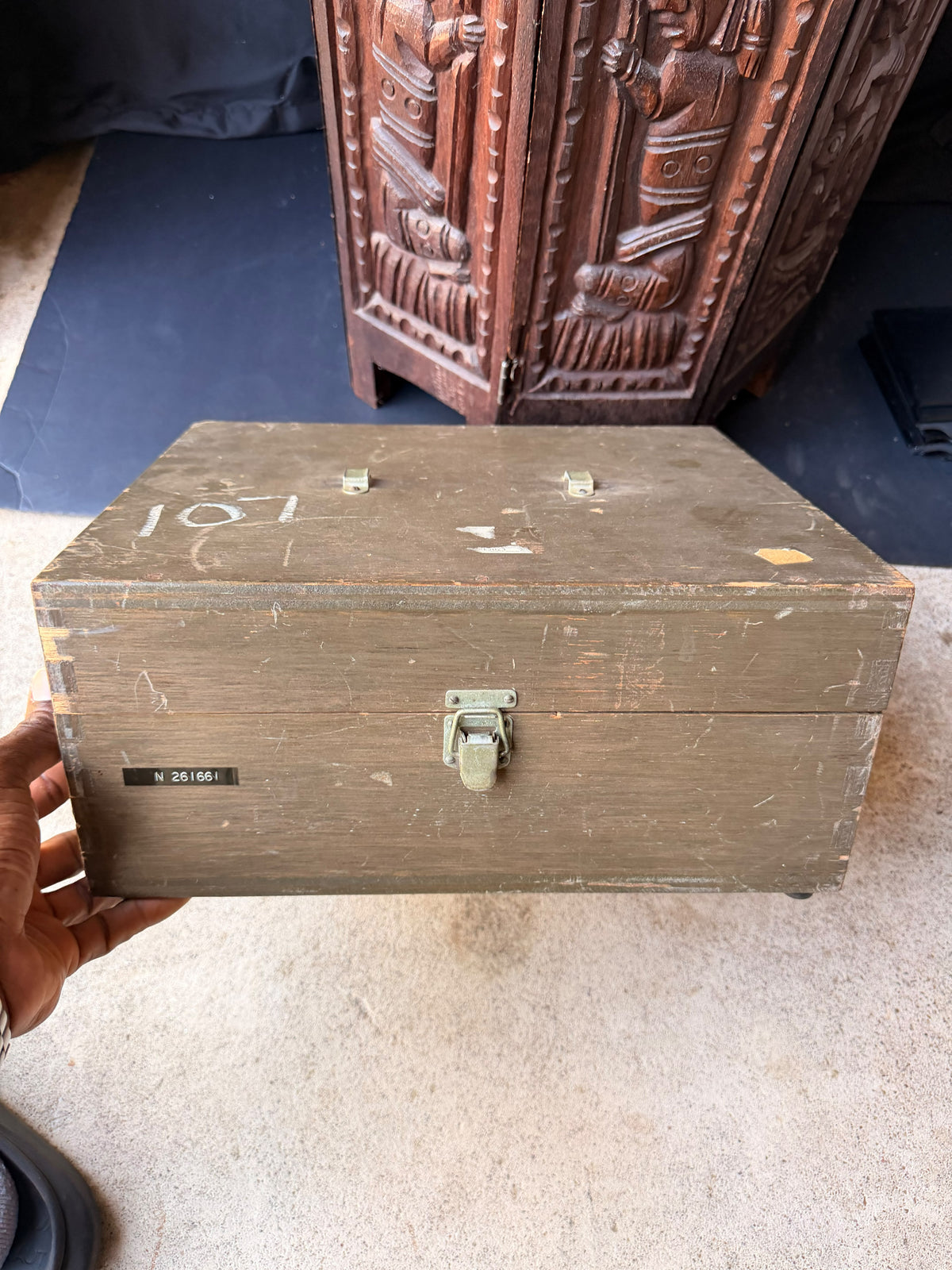 Vintage Wood Microscope Case Fitted Green Felt Interior Lab Instrument Box 14"