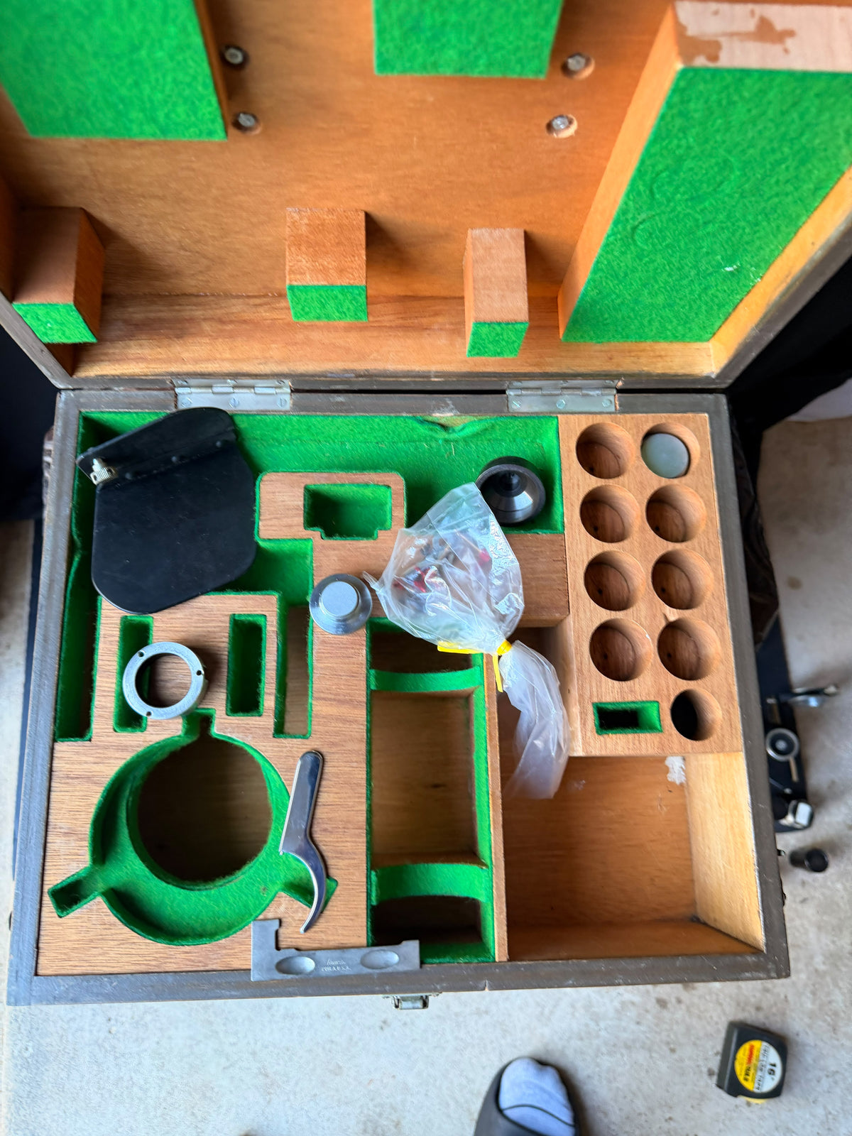 Vintage Wood Microscope Case Fitted Green Felt Interior Lab Instrument Box 14"