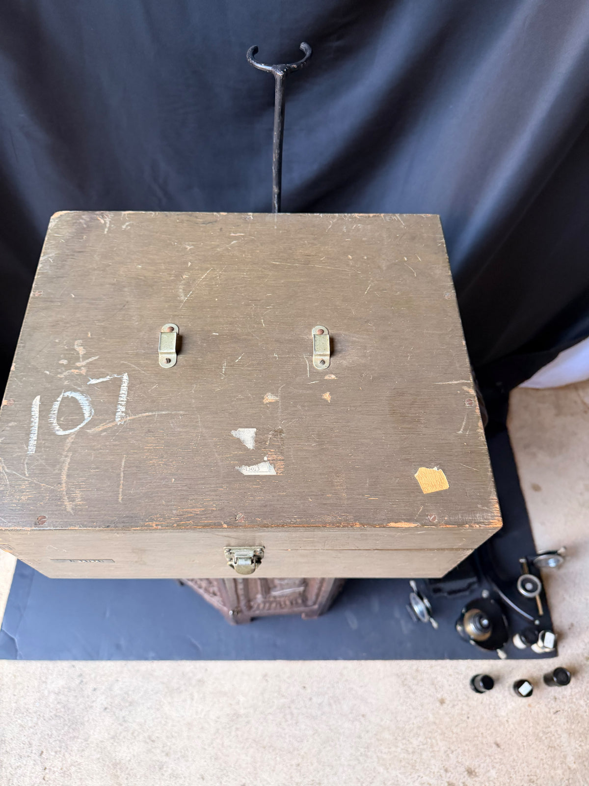 Vintage Wood Microscope Case Fitted Green Felt Interior Lab Instrument Box 14"