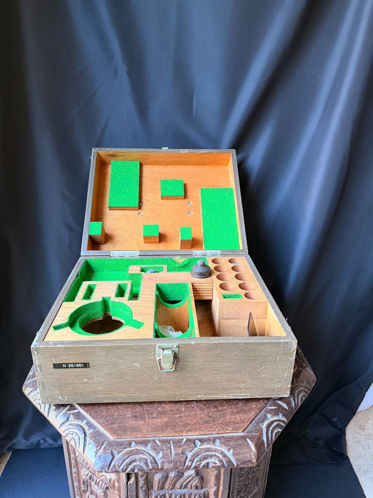 Vintage Wood Microscope Case Fitted Green Felt Interior Lab Instrument Box 14"