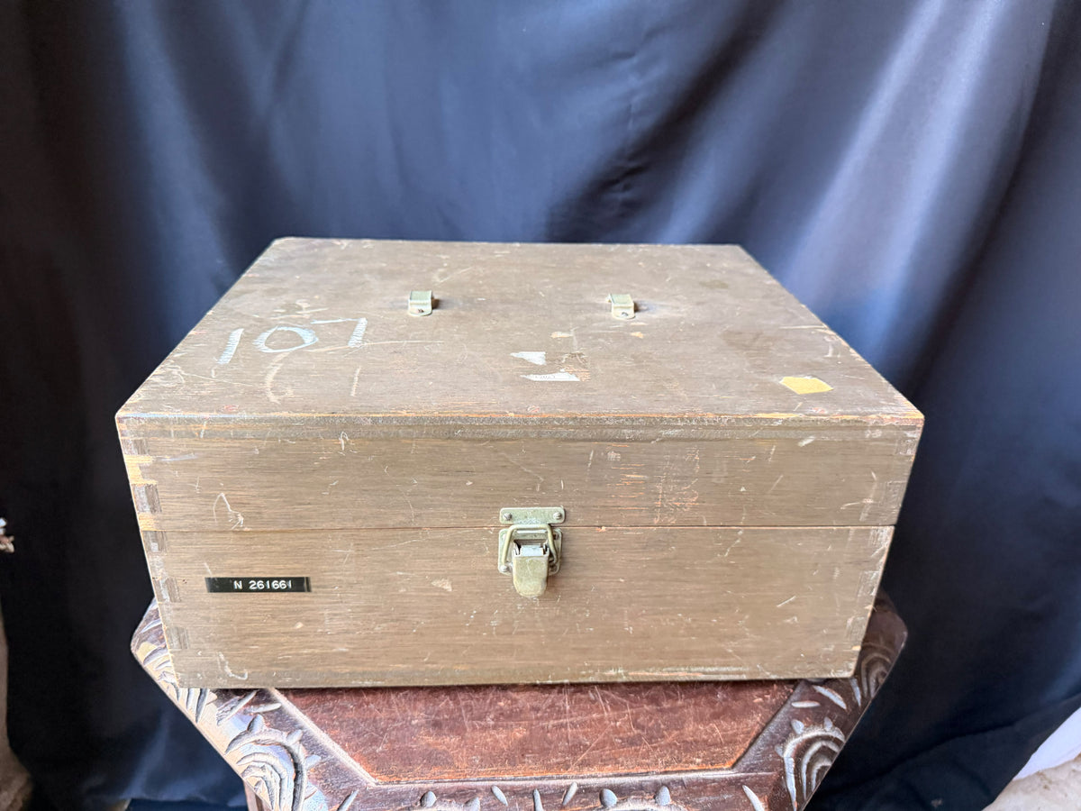 Vintage Wood Microscope Case Fitted Green Felt Interior Lab Instrument Box 14"