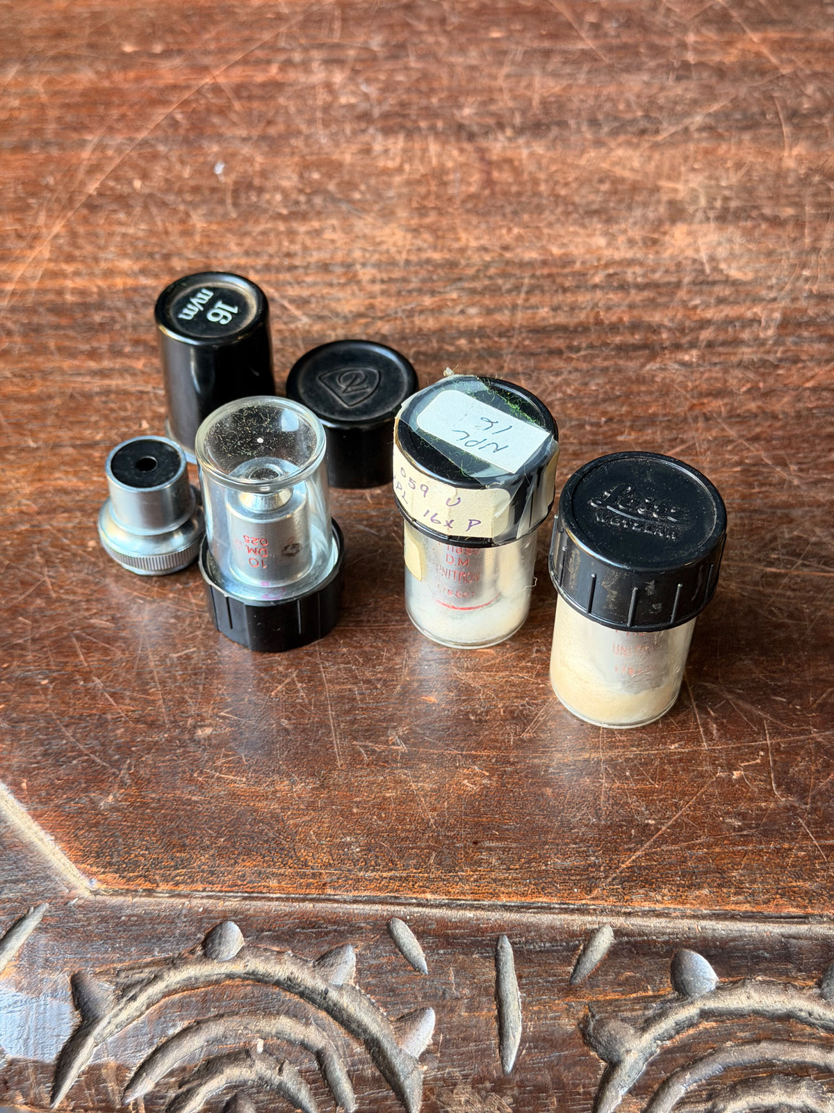 Vintage Unitron Phase Contrast Microscope Objective Lot 4x 10x 40x 100x Oil