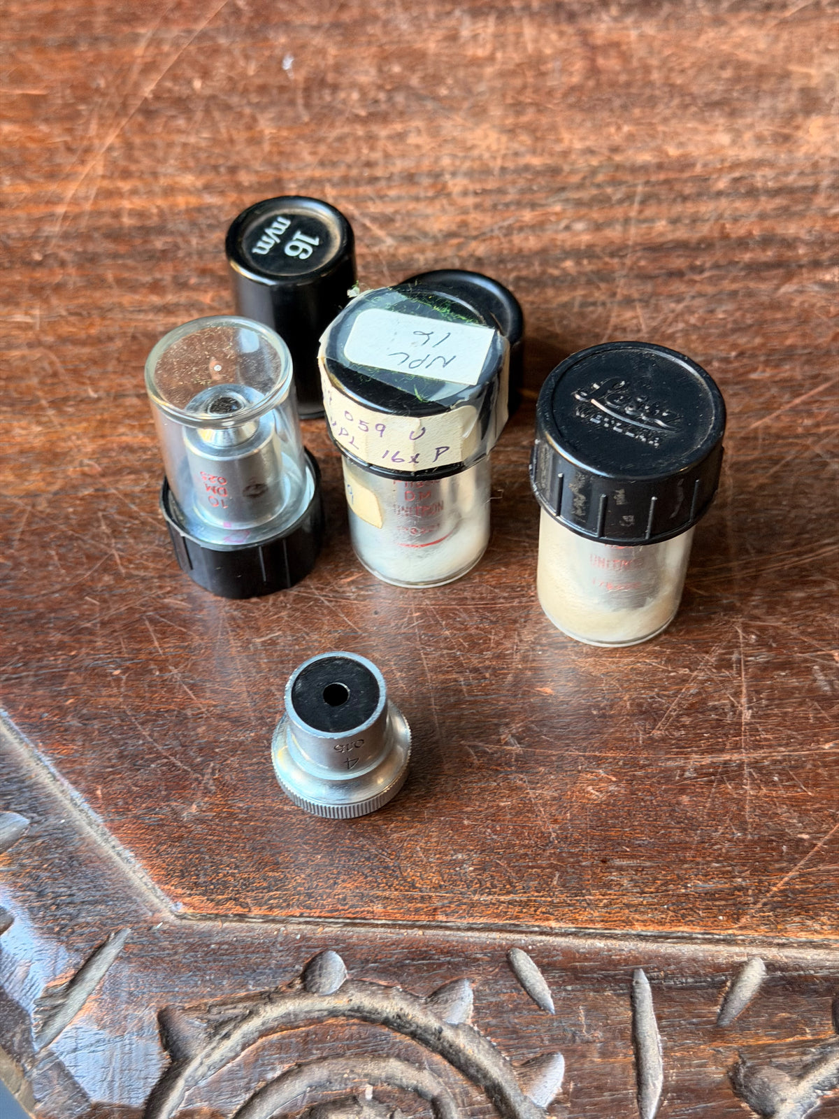 Vintage Unitron Phase Contrast Microscope Objective Lot 4x 10x 40x 100x Oil