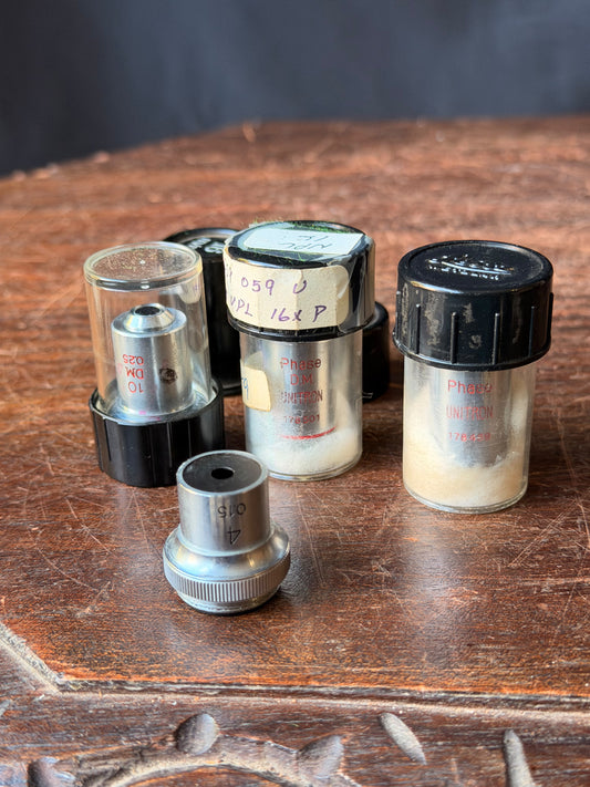 Vintage Unitron Phase Contrast Microscope Objective Lot 4x 10x 40x 100x Oil