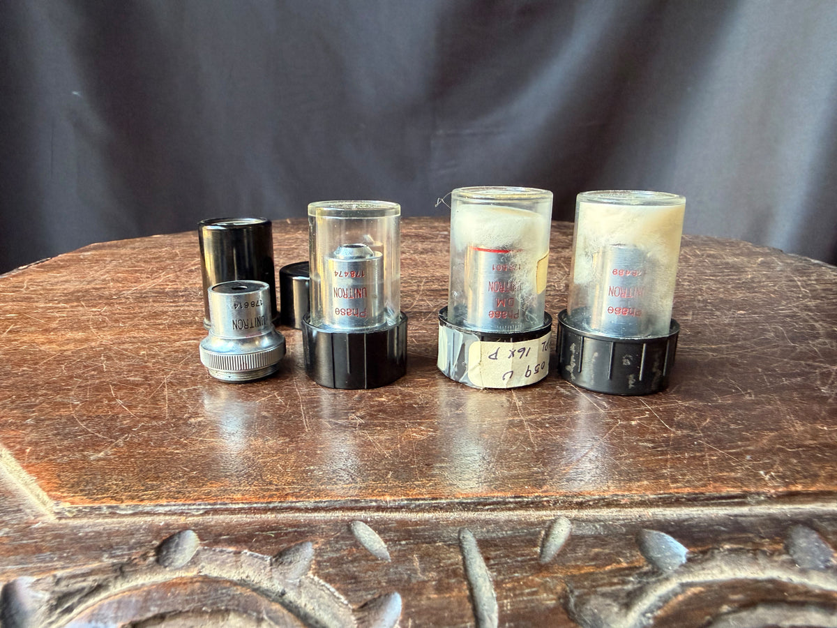 Vintage Unitron Phase Contrast Microscope Objective Lot 4x 10x 40x 100x Oil