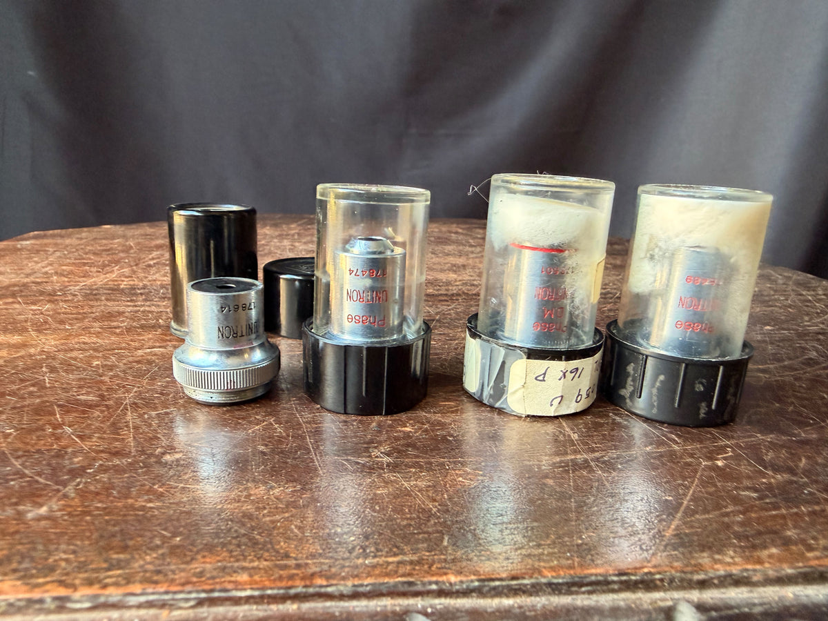 Vintage Unitron Phase Contrast Microscope Objective Lot 4x 10x 40x 100x Oil