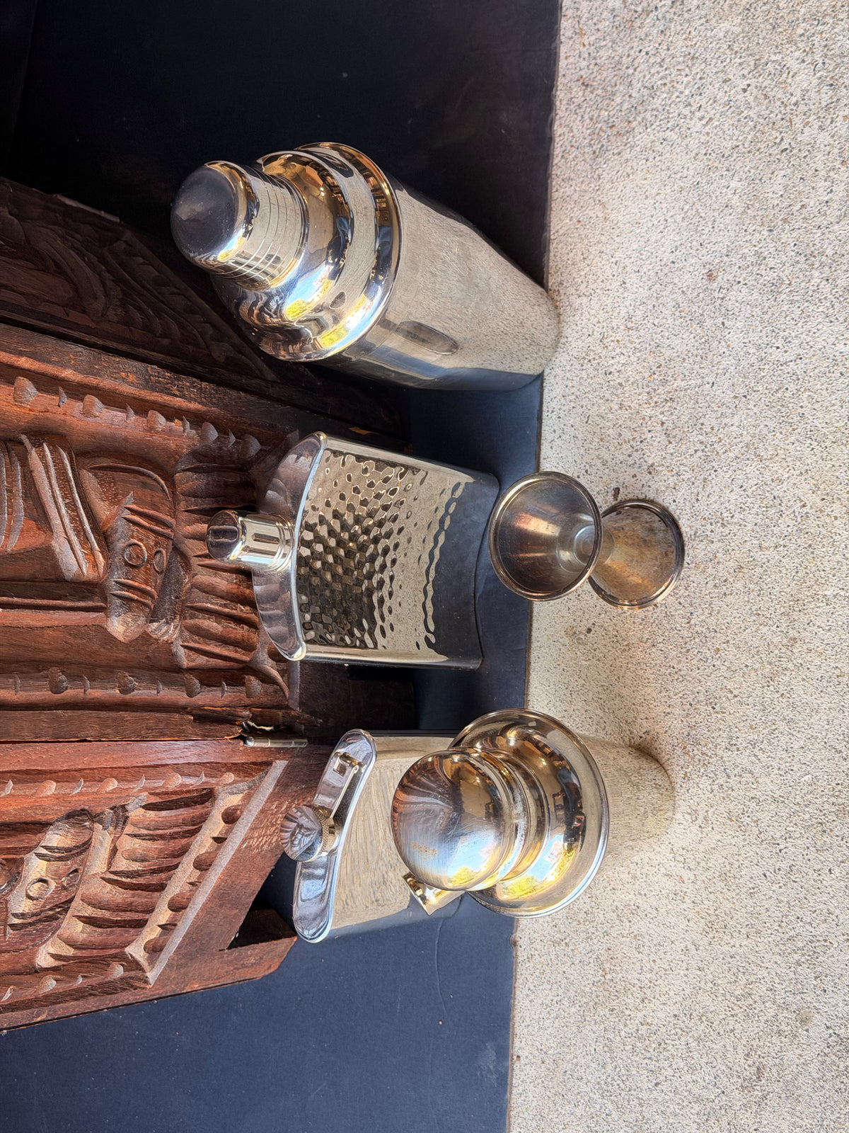 Stainless Barware Set 5 Pc Pier 1 Cocktail Shakers Hammered Flasks Jigger 9"
